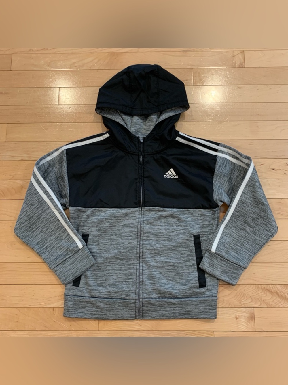 Adidas Full Zip Hoodie Youth Boys Size Small 8 Gray Hooded Sweatshirt Jacket